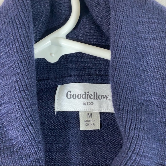 GOODFELLOW Mens Cardigan Sweater  button Down pockets Navy blue Cowl collar M. - Picture 2 of 8